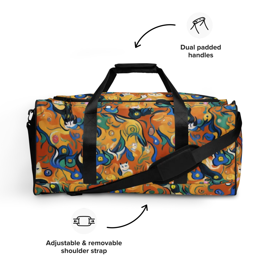 Whimsical Feline Dance on Duffle Bag — Front