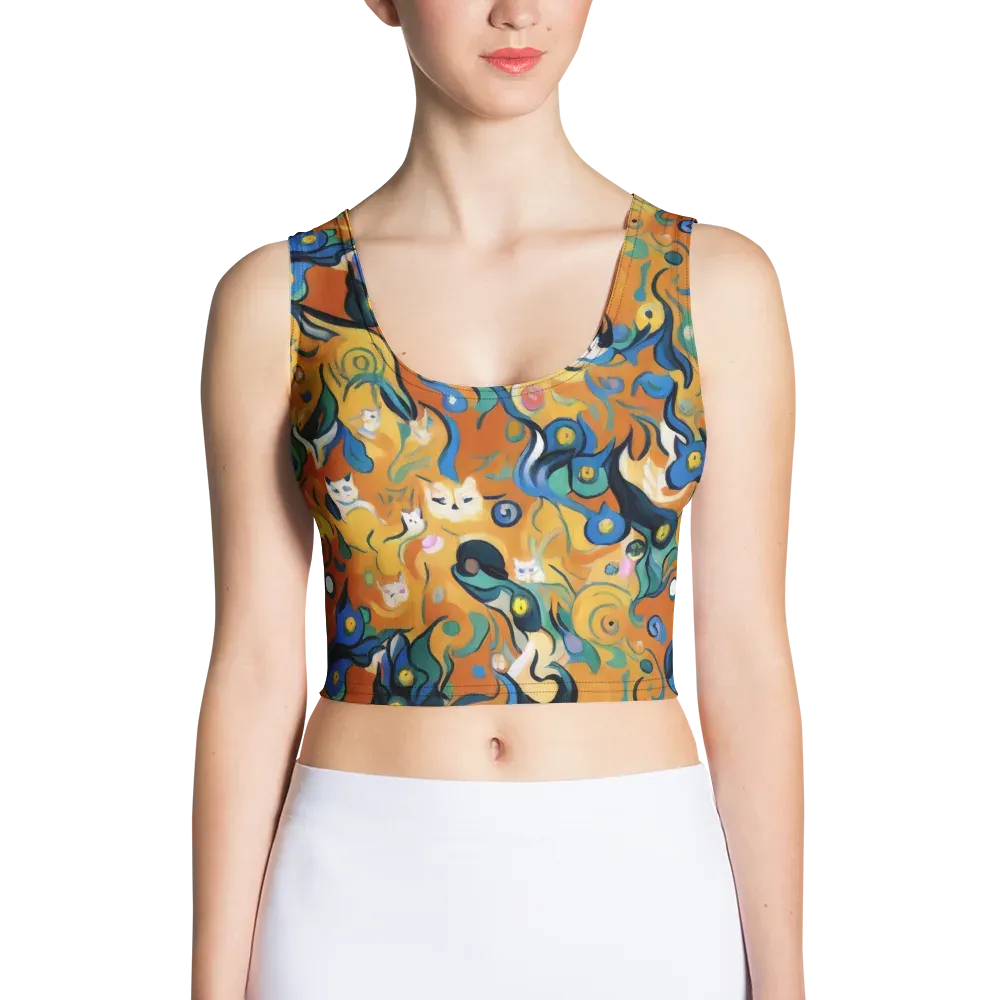 Whimsical Feline Dance on Crop Top — Front