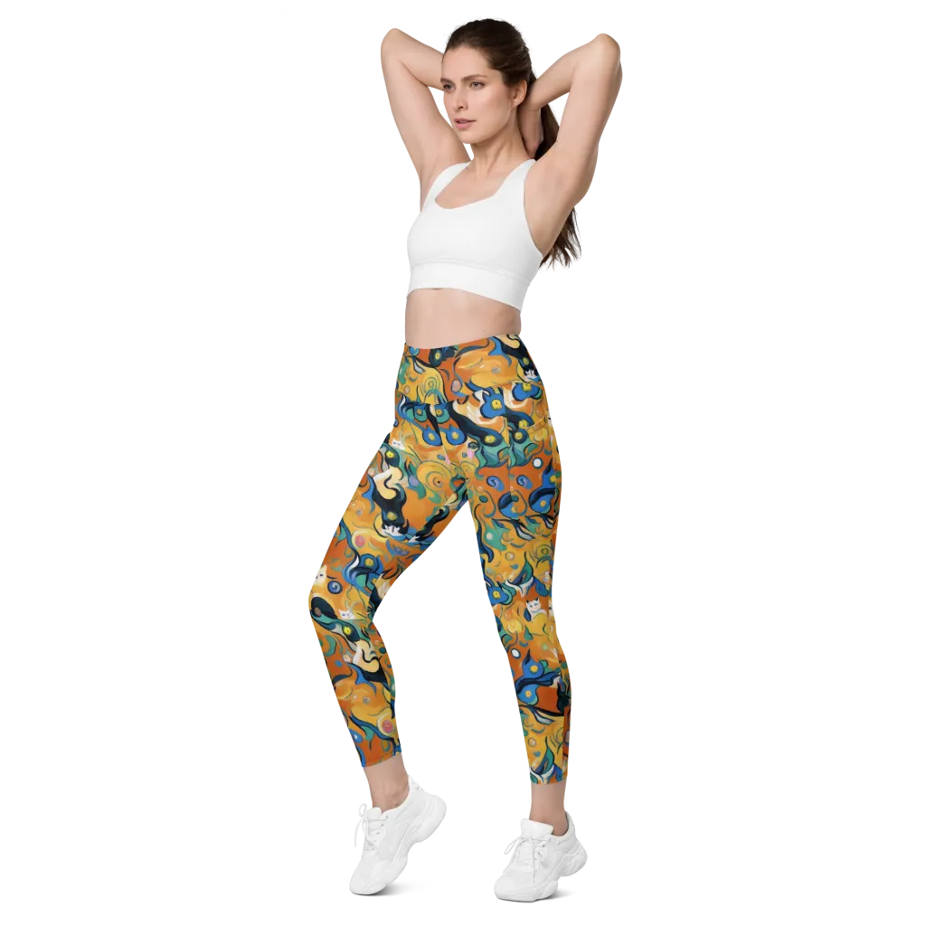 Whimsical Feline Dance on Leggings with Pockets — Left Front
