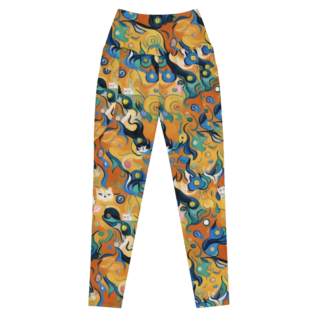 Whimsical Feline Dance on Leggings with Pockets — Front