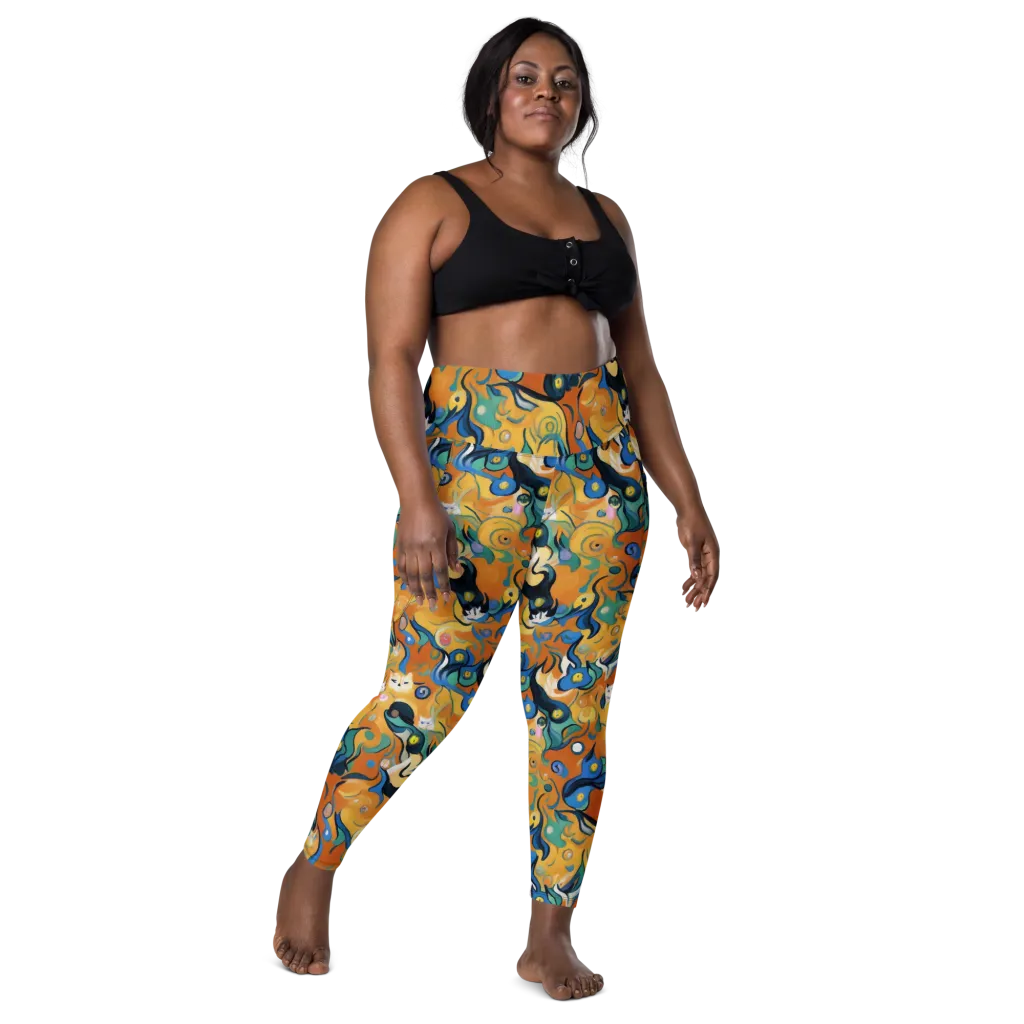 Whimsical Feline Dance on Leggings with Pockets — Front