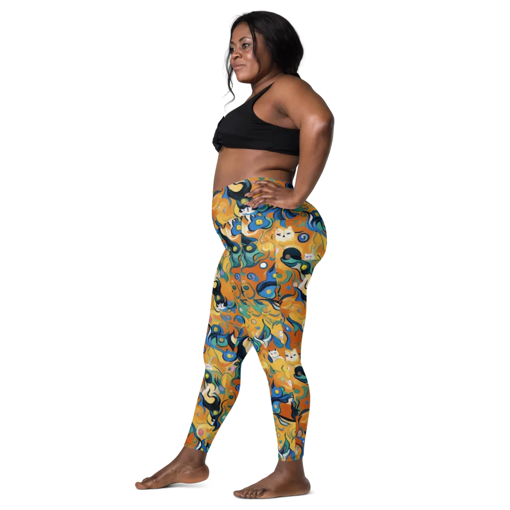 Whimsical Feline Dance on Leggings with Pockets — Left