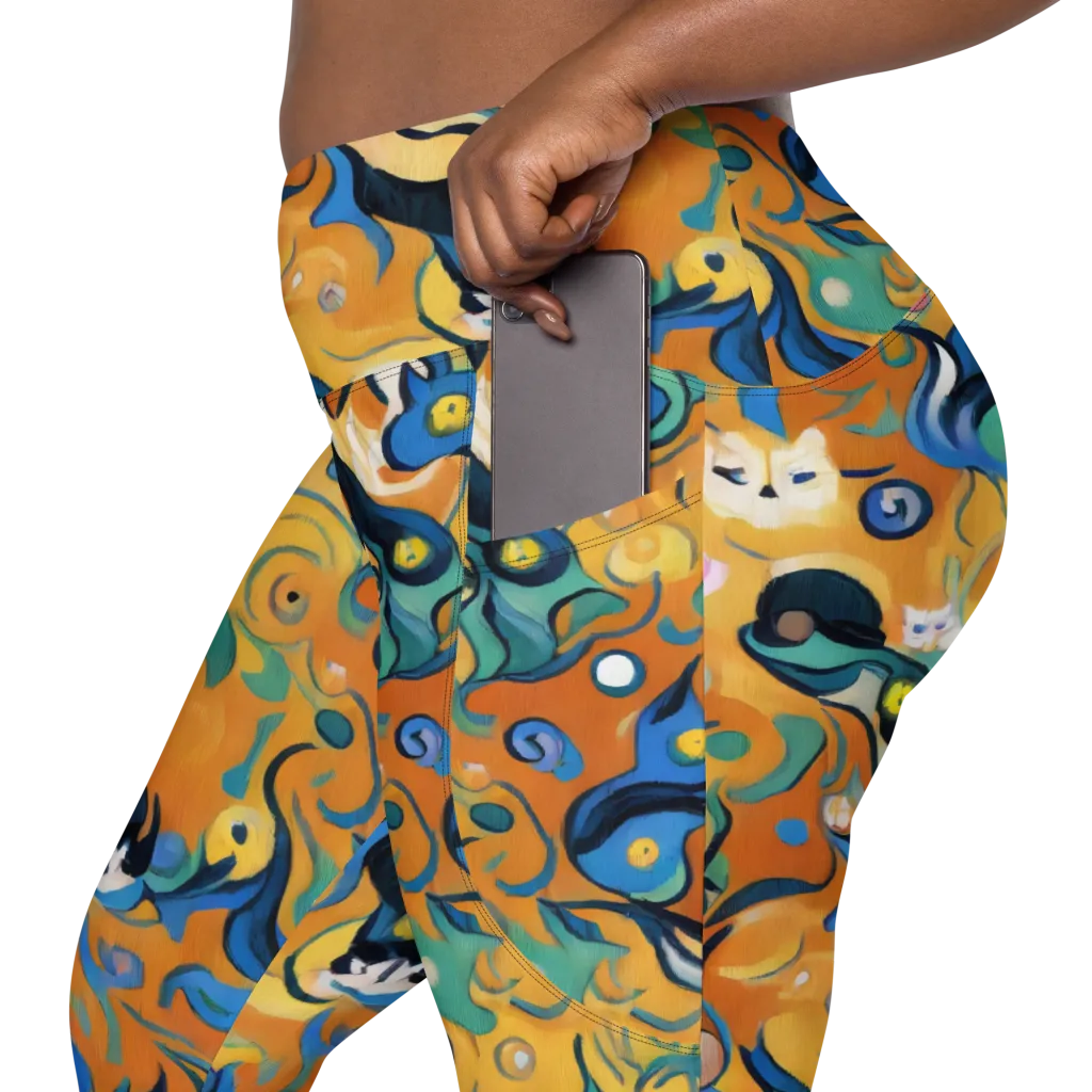 Whimsical Feline Dance on Leggings with Pockets — Product details 2