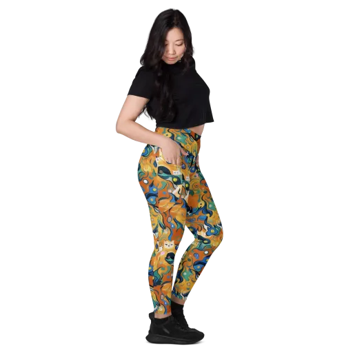 Whimsical Feline Dance on a Leggings with Pockets