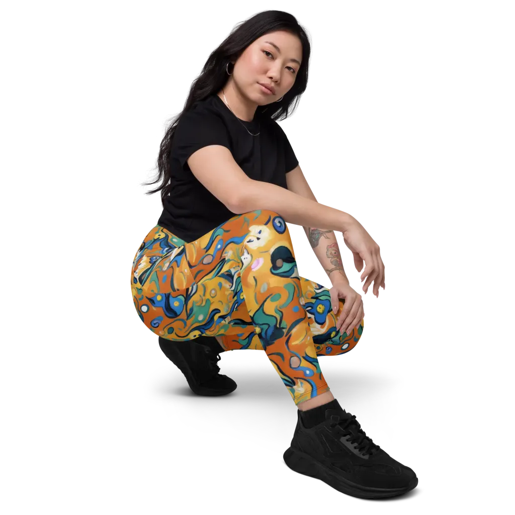 Whimsical Feline Dance on Leggings with Pockets — Right Front