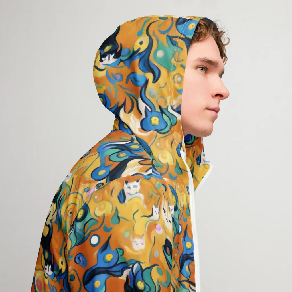 Whimsical Feline Dance on Men's Windbreaker — Right
