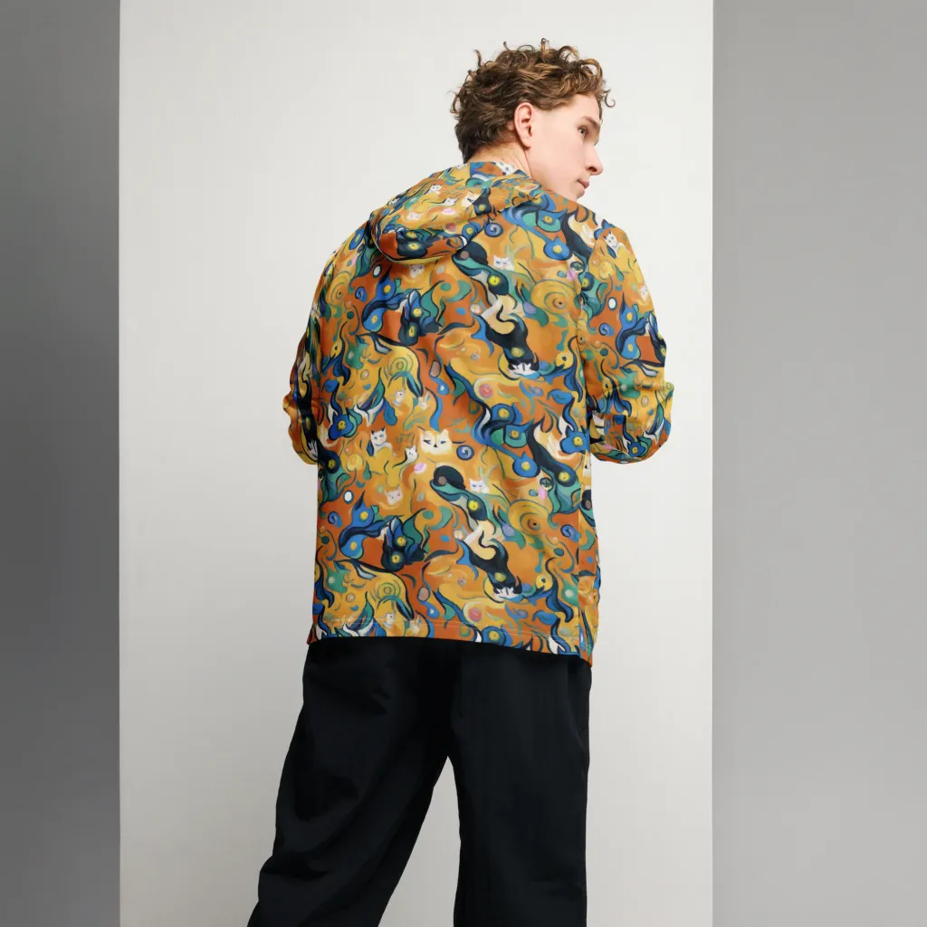 Whimsical Feline Dance on Men's Windbreaker — Back
