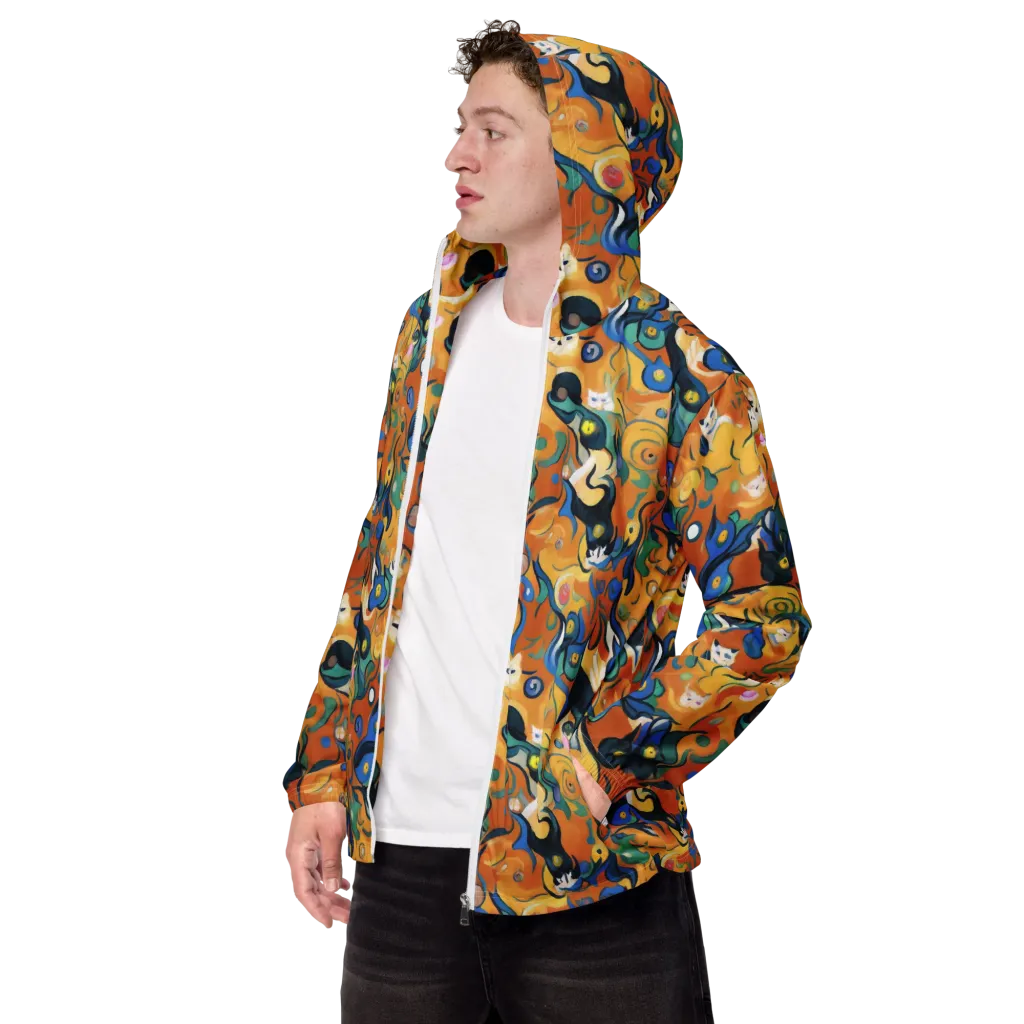 Whimsical Feline Dance on Men's Windbreaker — Left Front