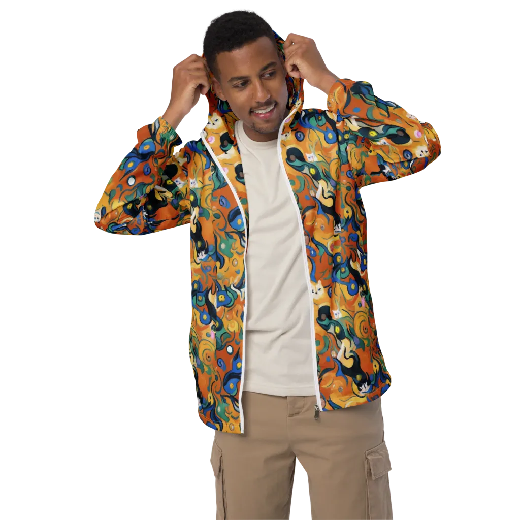 Whimsical Feline Dance on Men's Windbreaker — Front