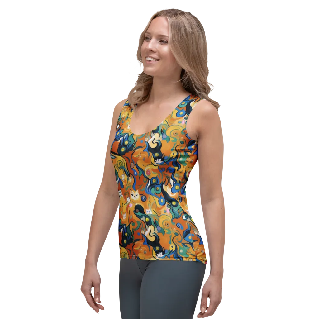 Whimsical Feline Dance on Women's Tank Top — Left Front
