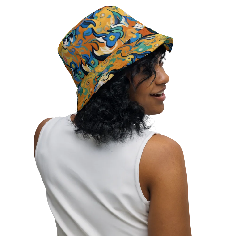 Whimsical Feline Dance on Reversible Bucket Hat — Right Outside