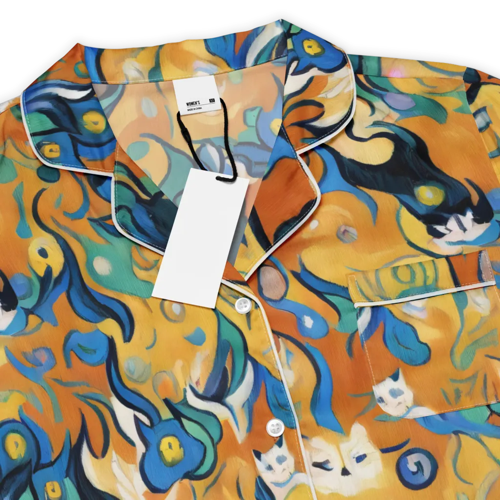 Whimsical Feline Dance on Women's Short Sleeve Pajama Top — Product details