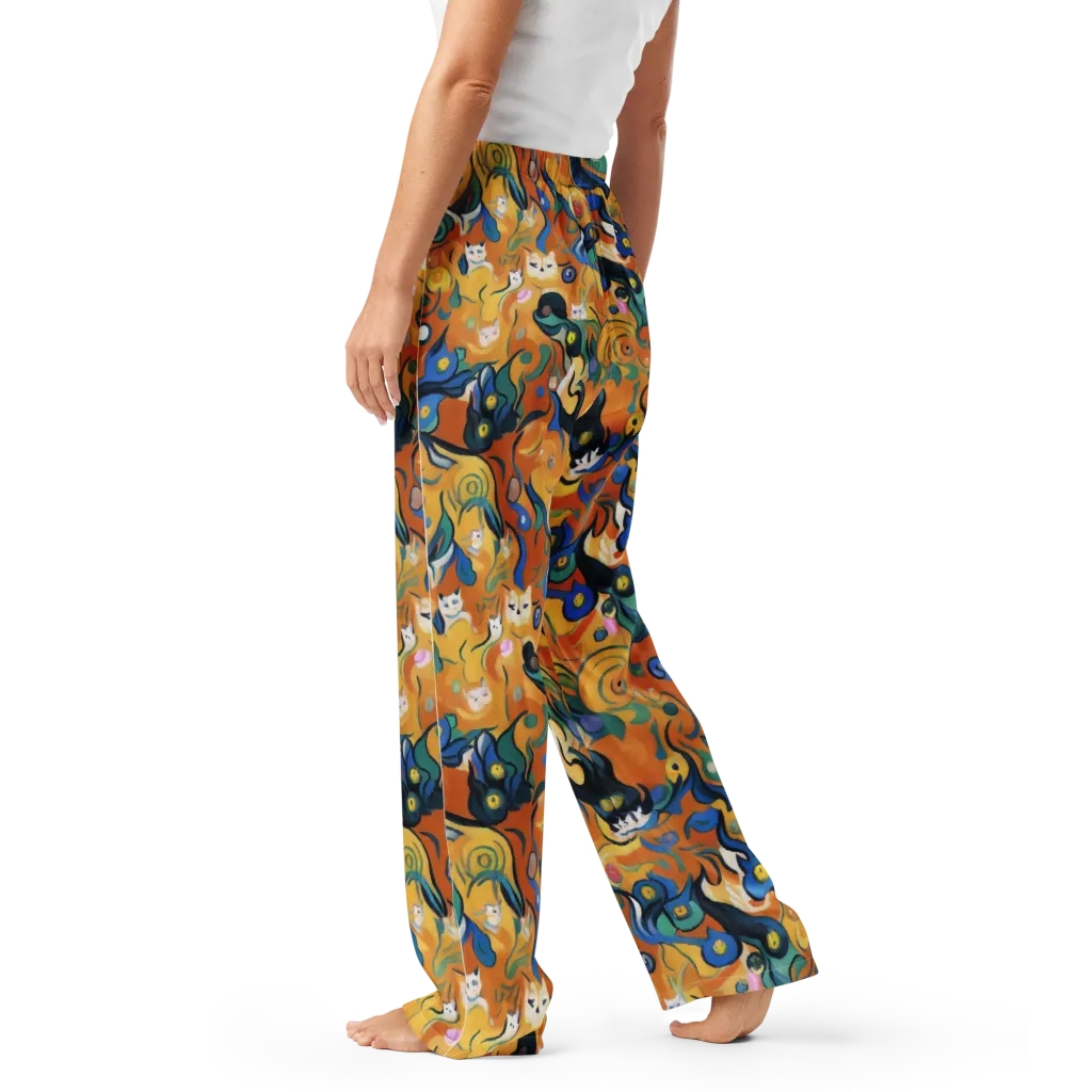 Whimsical Feline Dance on Women's Pajama Pants — Left