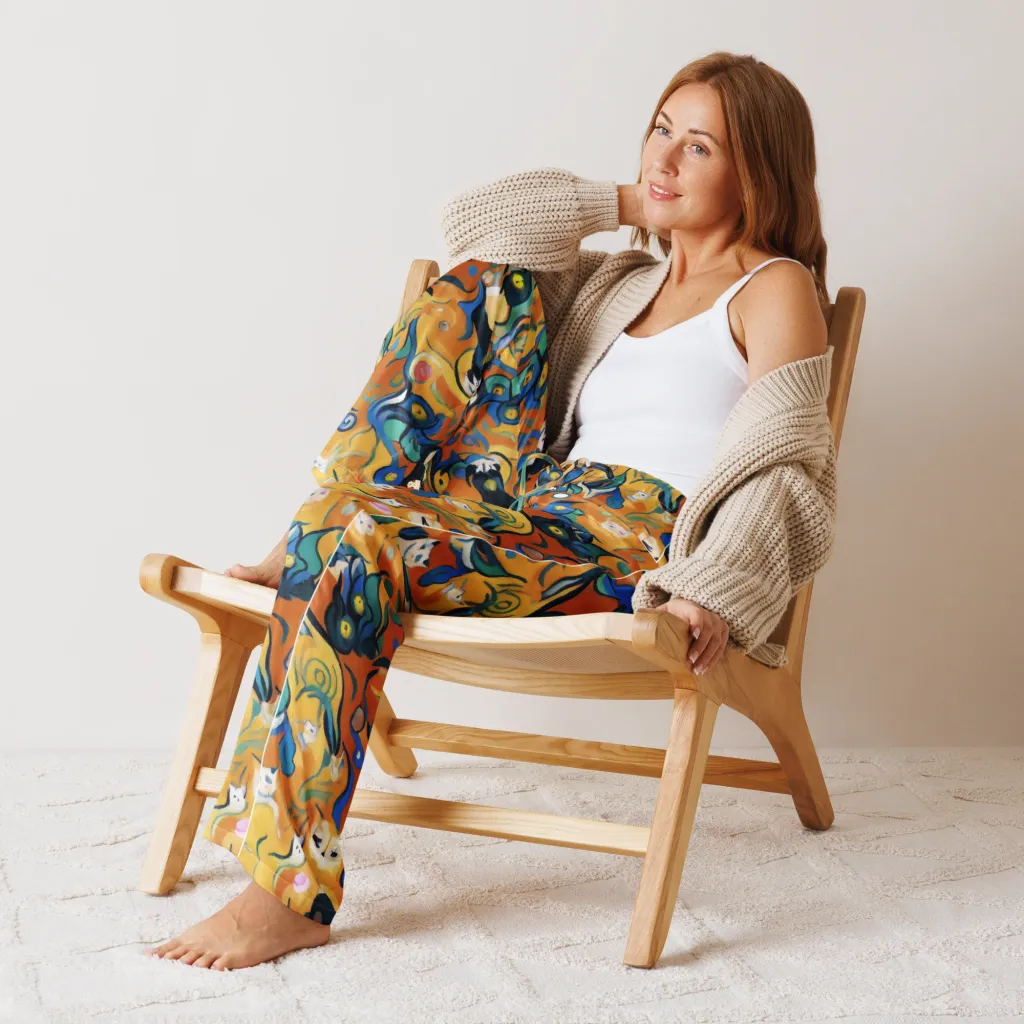 Whimsical Feline Dance on Women's Pajama Pants — Front
