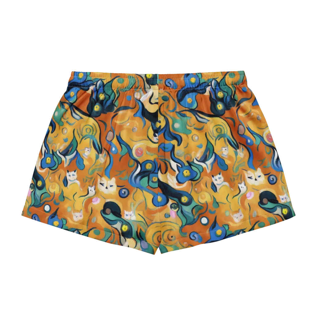 Whimsical Feline Dance on Women's Pajama Shorts — Back
