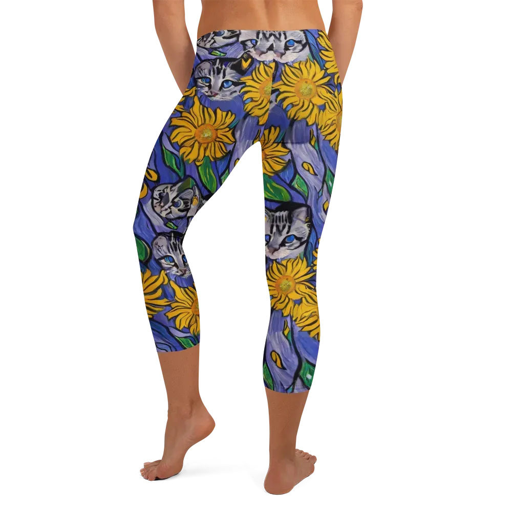 Feline Flora on Capri Leggings — Back