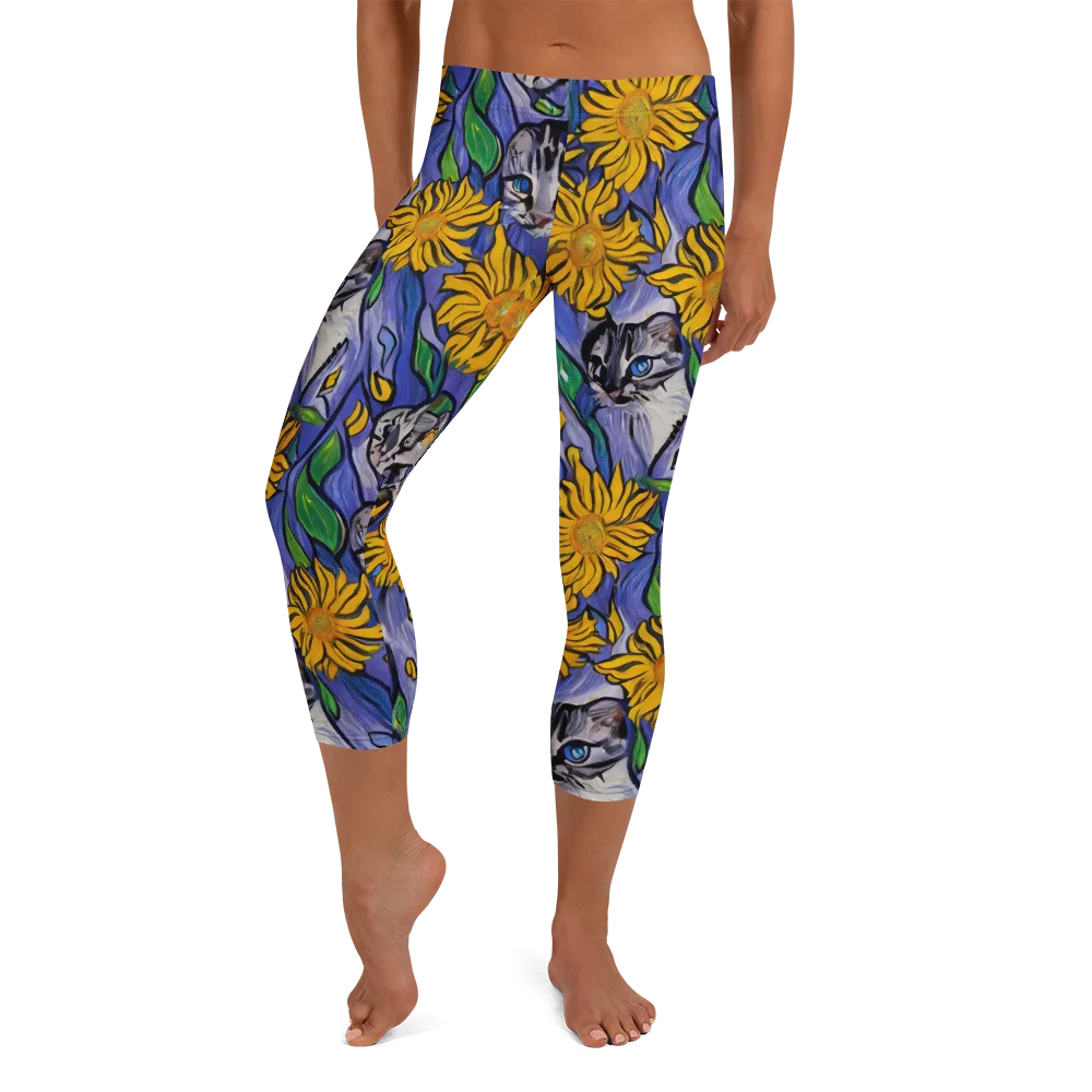 Feline Flora on Capri Leggings — Front
