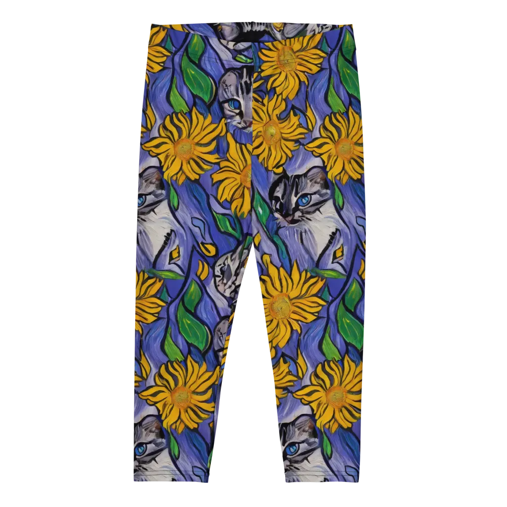 Feline Flora on Capri Leggings — Front