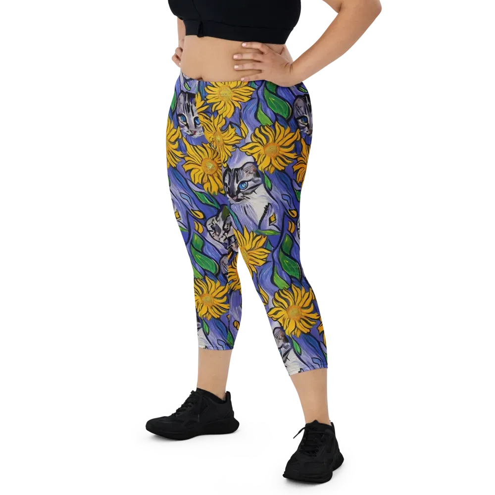 Feline Flora on Capri Leggings — Front