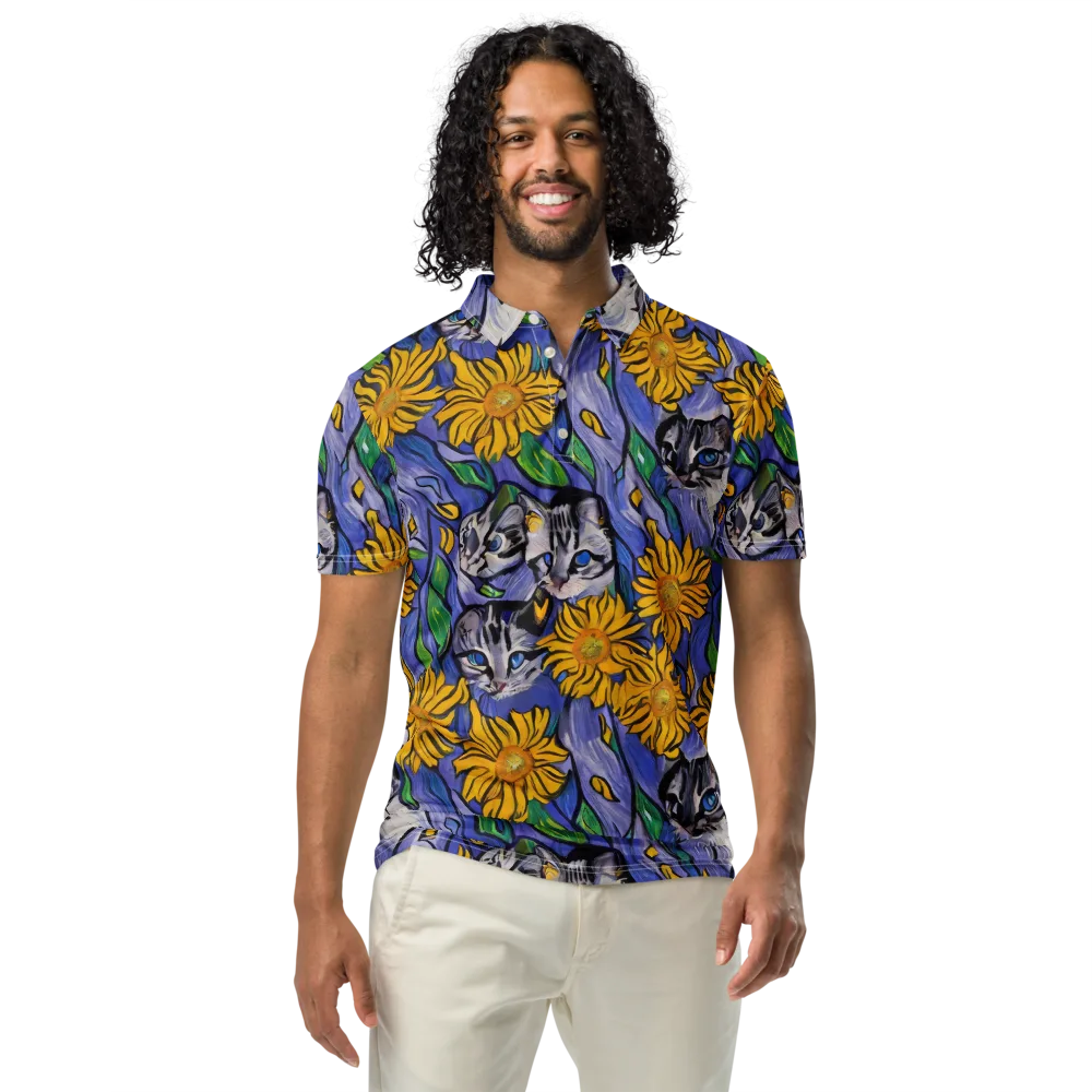 Feline Flora on Men's Slim Fit Polo Shirt — Front