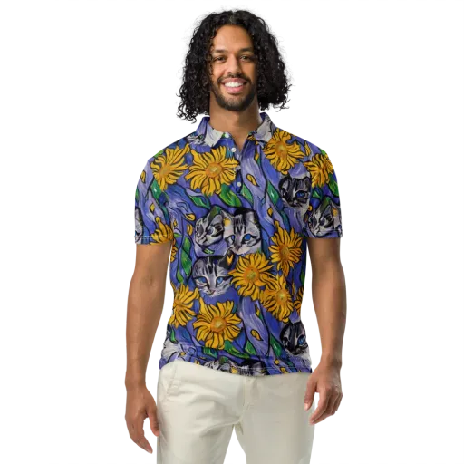 Feline Flora on a Men's Slim Fit Polo Shirt