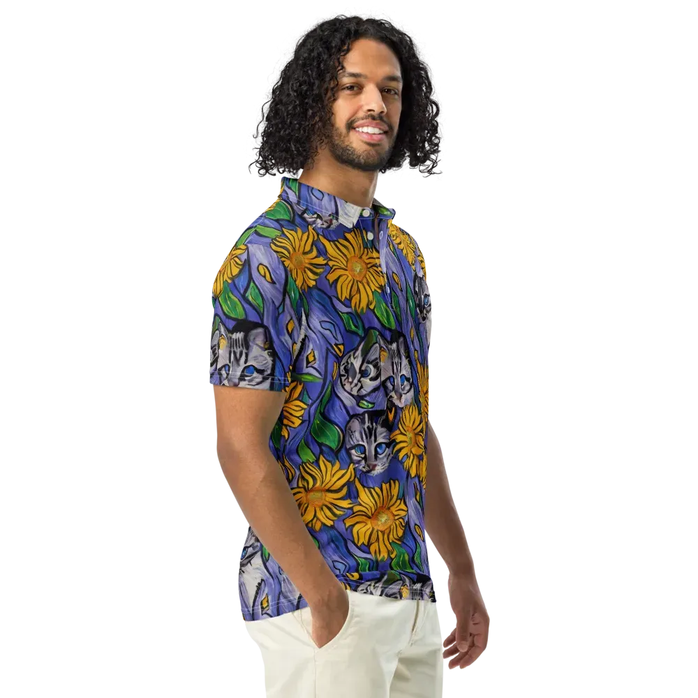 Feline Flora on Men's Slim Fit Polo Shirt — Right Front