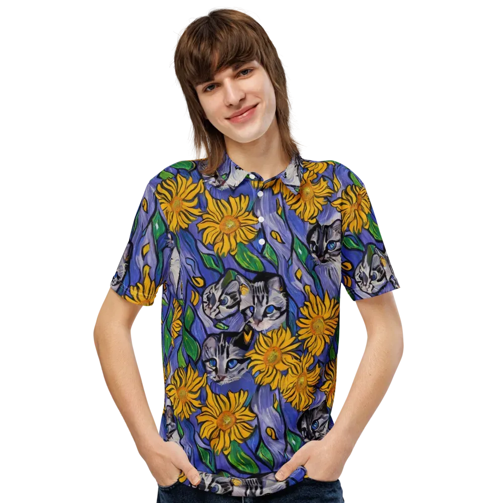 Feline Flora on Men's Slim Fit Polo Shirt — Front