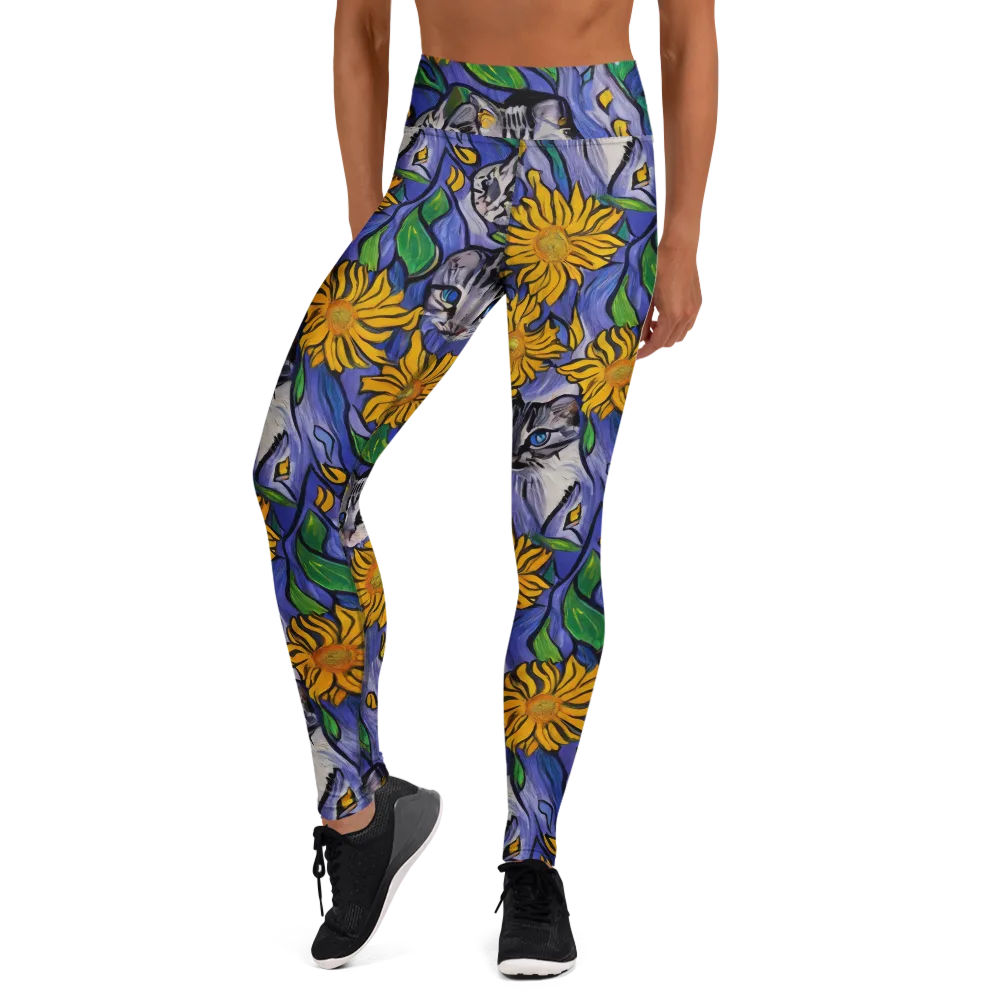 Feline Flora on Yoga Leggings — Front
