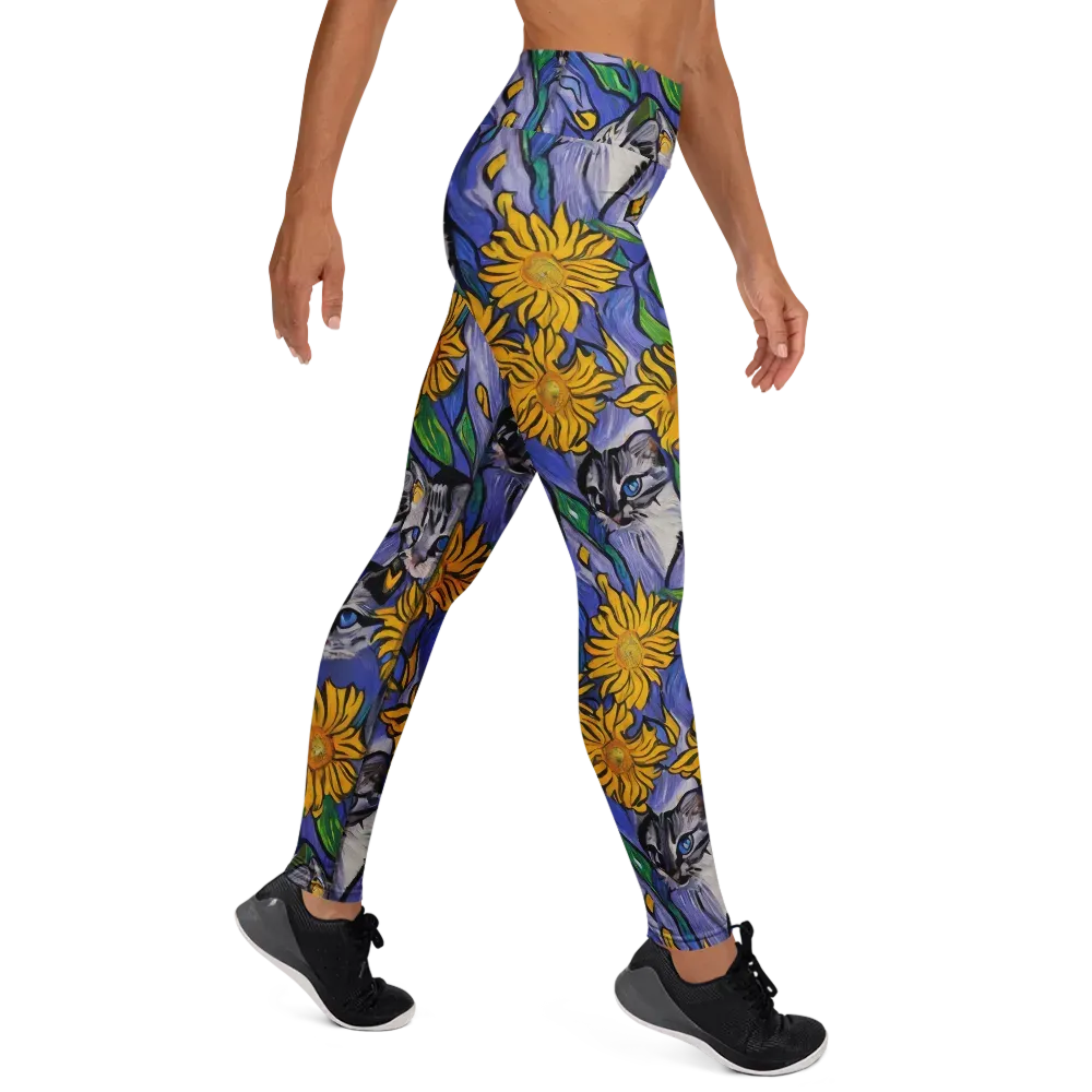 Feline Flora on Yoga Leggings — Right
