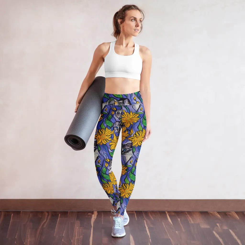 Feline Flora on Yoga Leggings — Front
