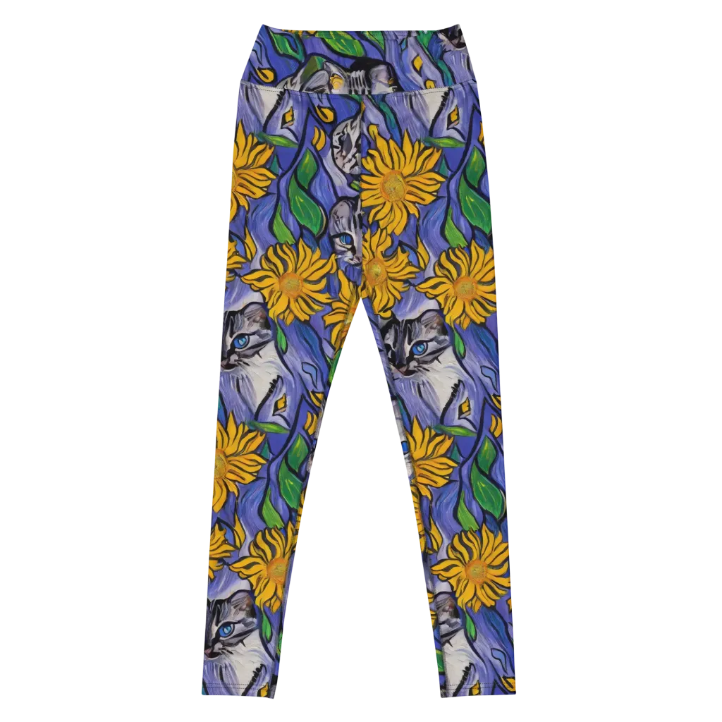 Feline Flora on Yoga Leggings — Front