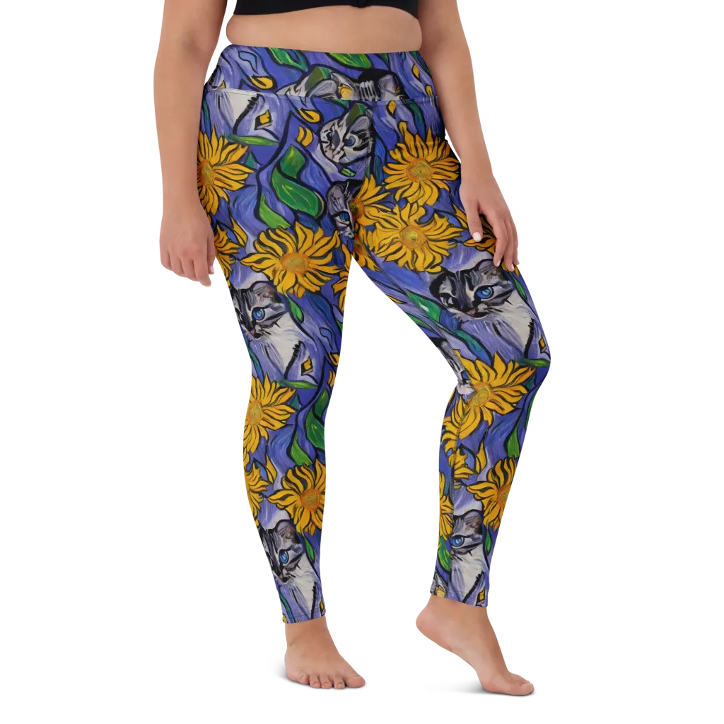 Feline Flora on Yoga Leggings — Front