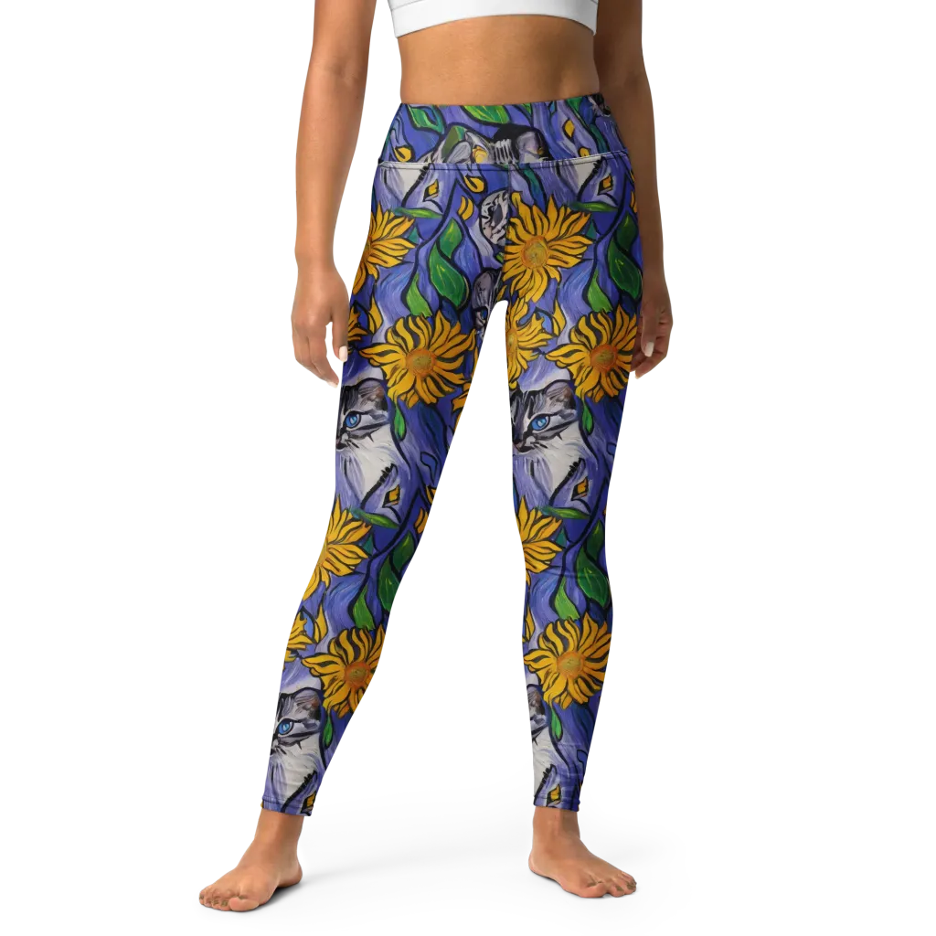 Feline Flora on Yoga Leggings — Front