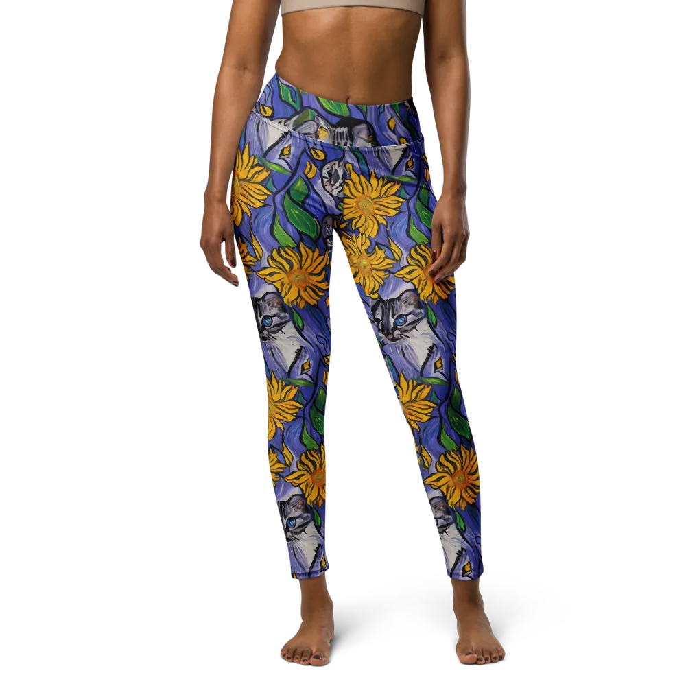 Feline Flora on Yoga Leggings — Front