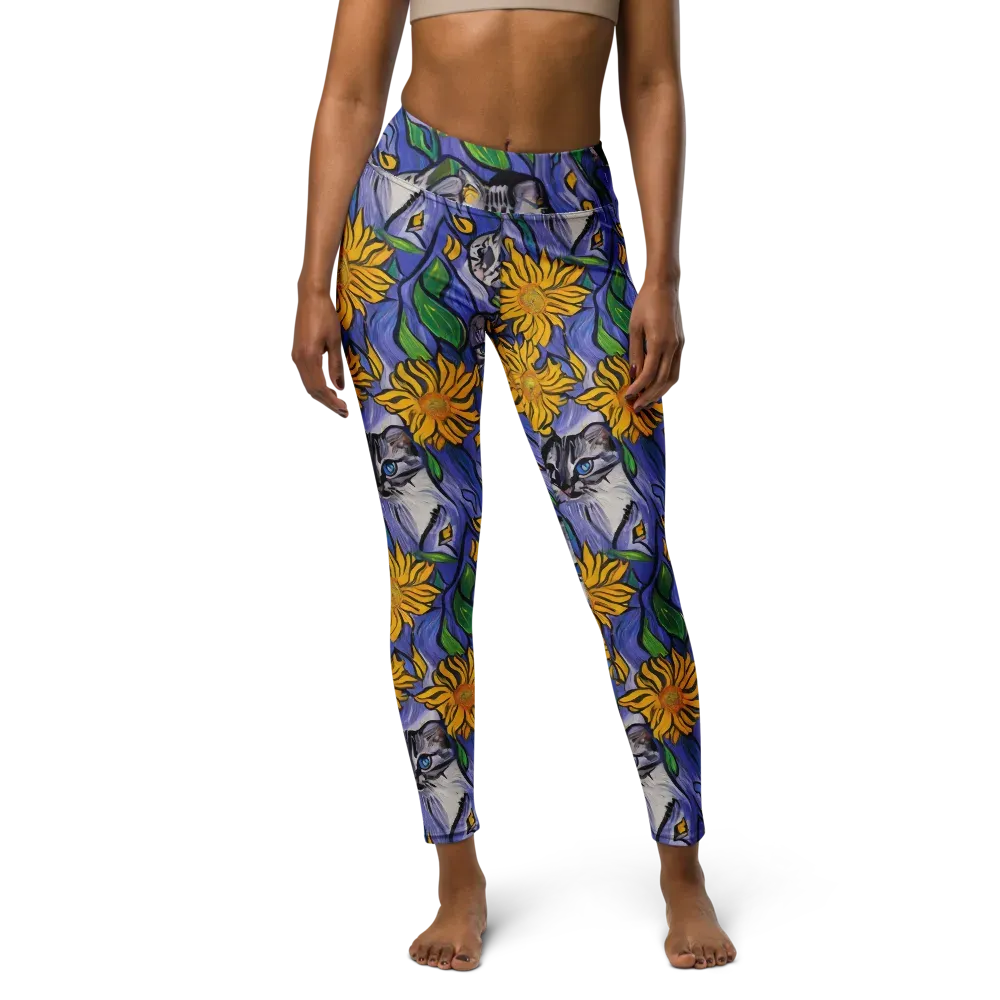 Feline Flora on Yoga Leggings — Front