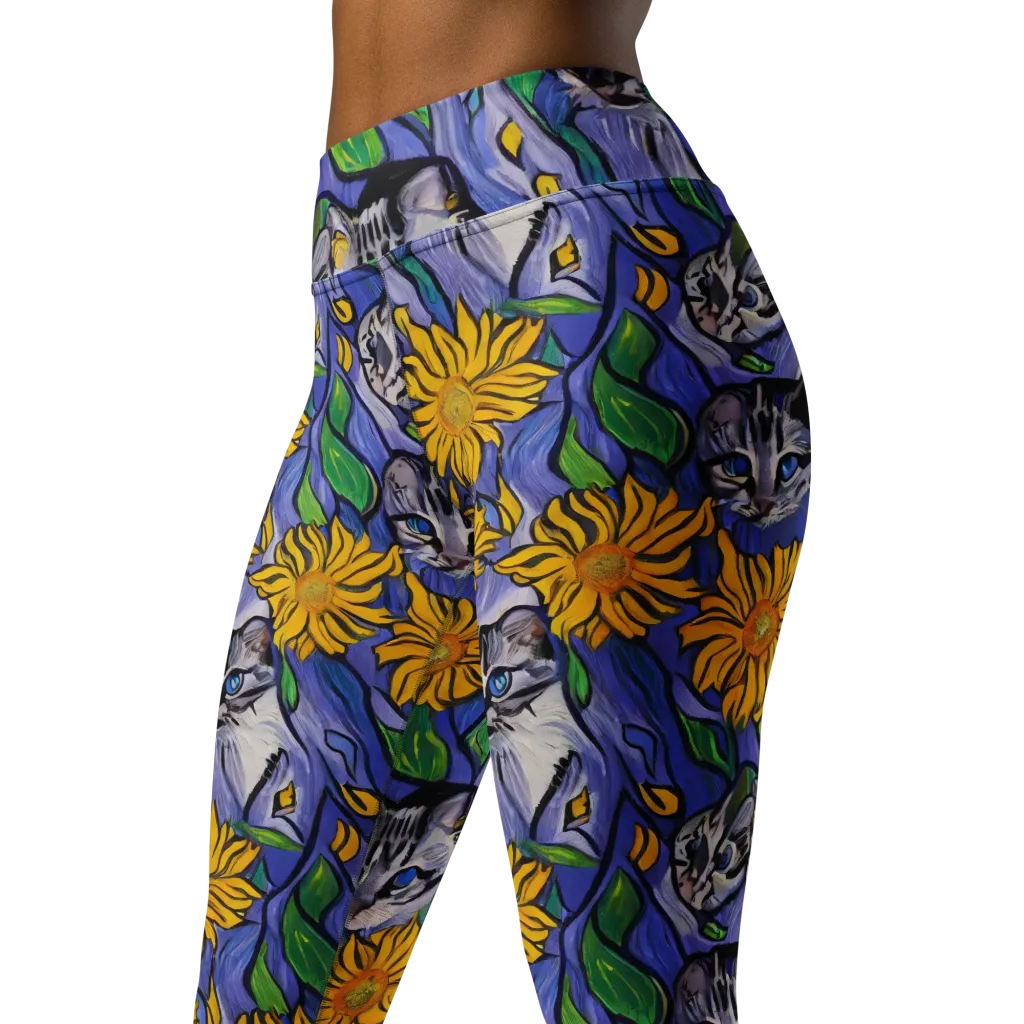 Feline Flora on Yoga Leggings — Left Front
