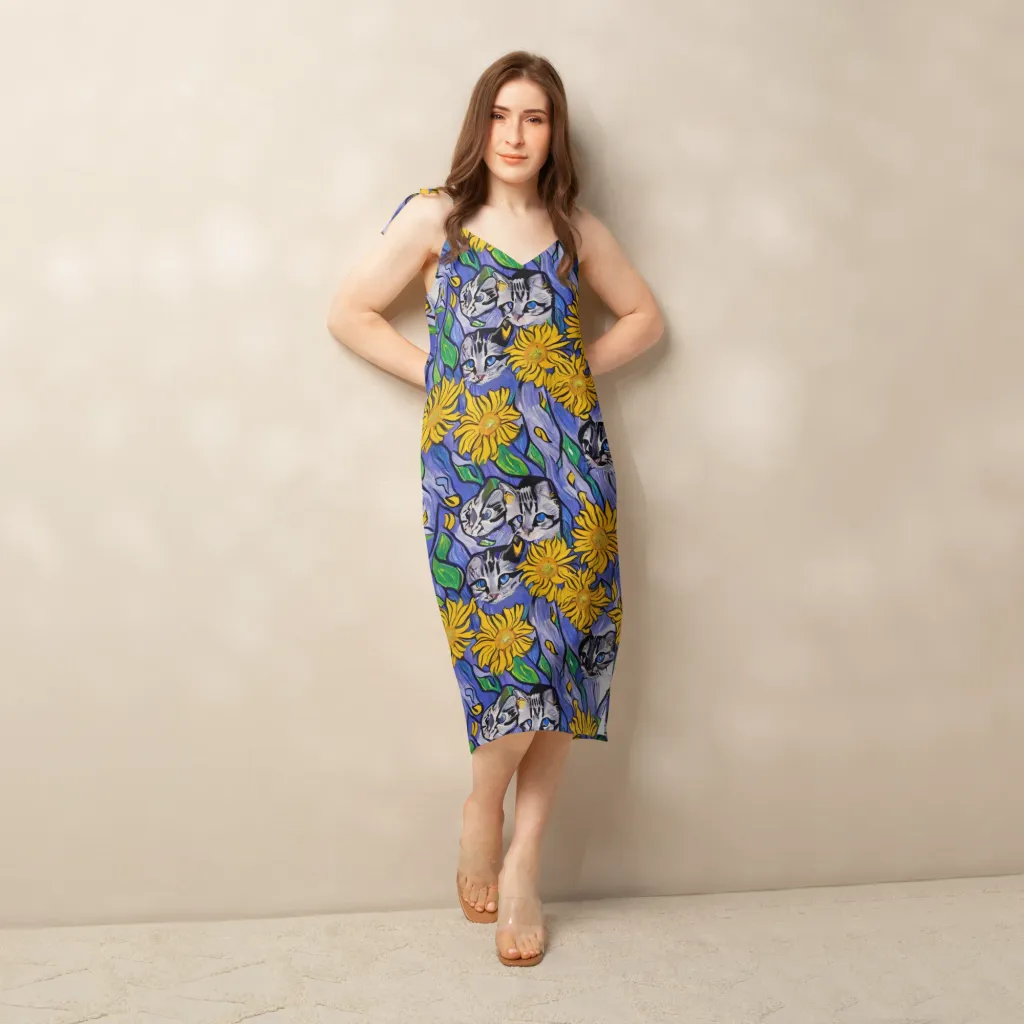 Feline Flora on Slip Dress — Front