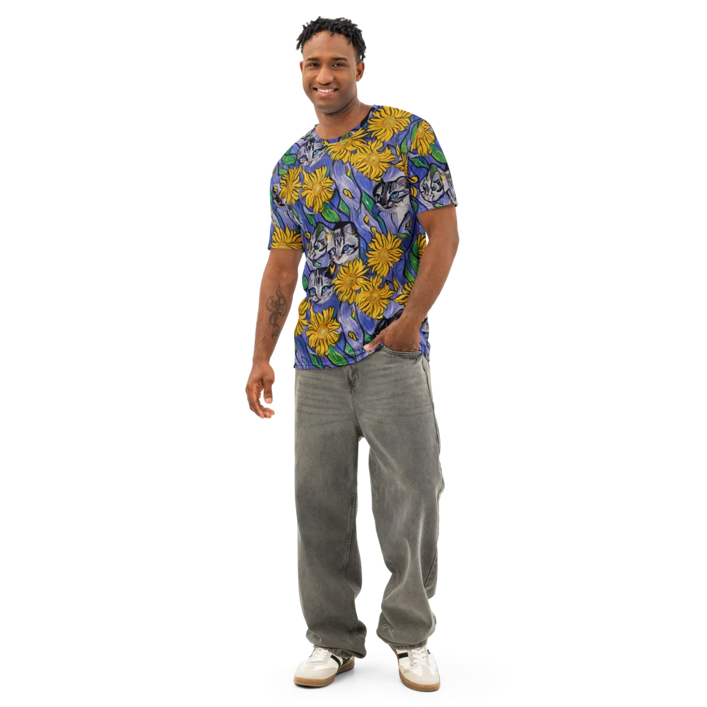 Feline Flora on Men's Cotton Crew Neck T-Shirt — Front