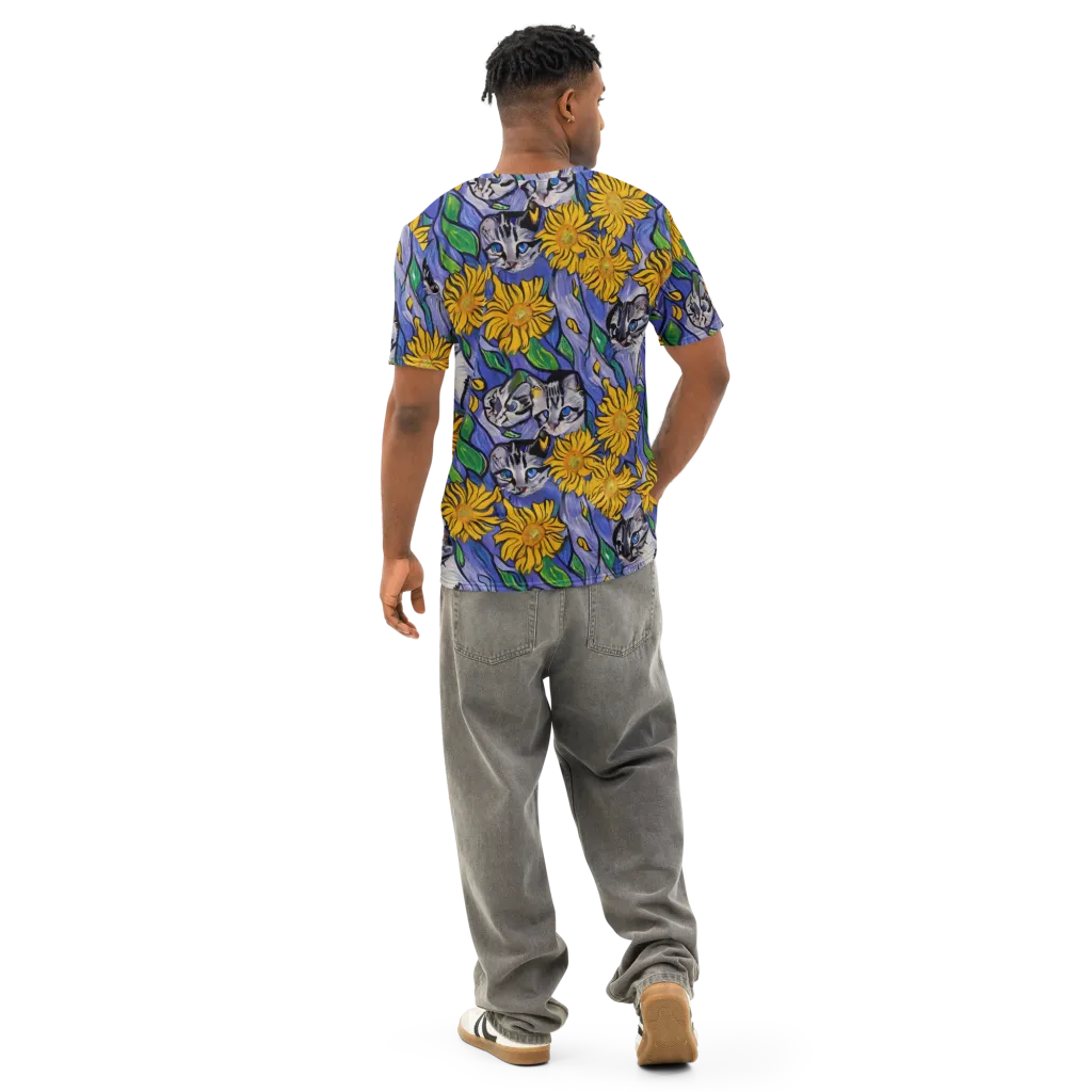 Feline Flora on Men's Cotton Crew Neck T-Shirt — Back