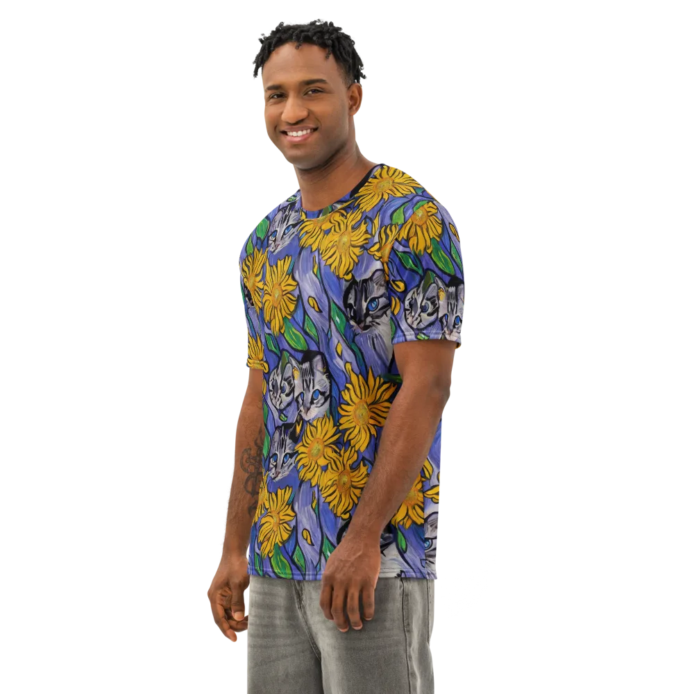 Feline Flora on Men's Cotton Crew Neck T-Shirt — Left Front