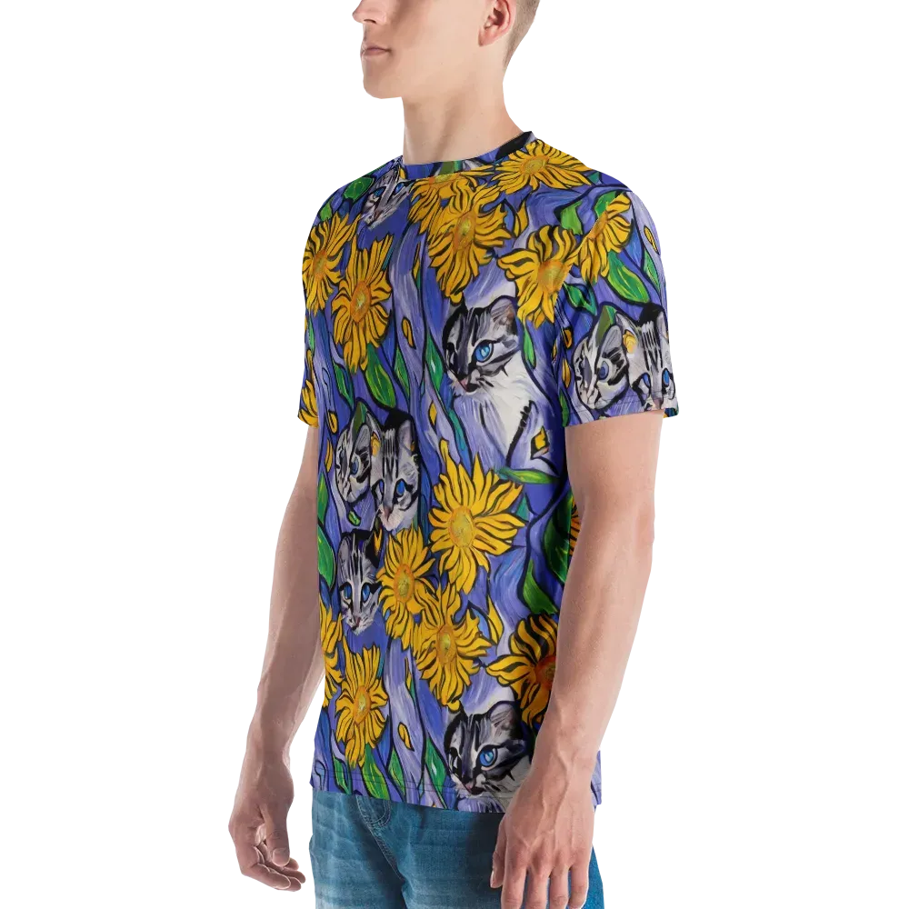 Feline Flora on Men's Crew Neck T-Shirt — Left