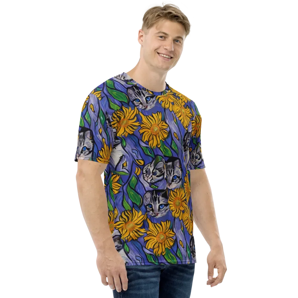 Feline Flora on Men's Crew Neck T-Shirt — Right
