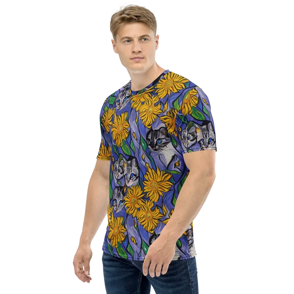 Feline Flora on Men's Crew Neck T-Shirt — Left