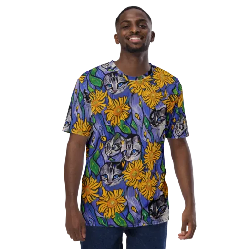 Feline Flora on a Men's Crew Neck T-Shirt