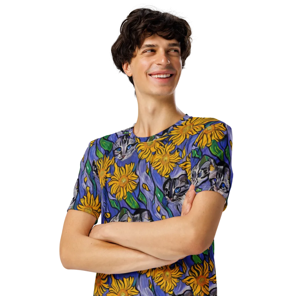 Feline Flora on Men's Crew Neck T-Shirt — Left Front