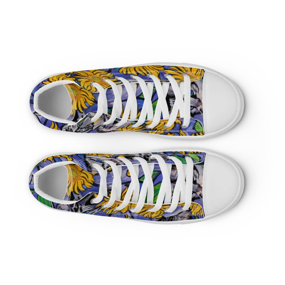 Feline Flora on Men's High Top Canvas Shoes — Front