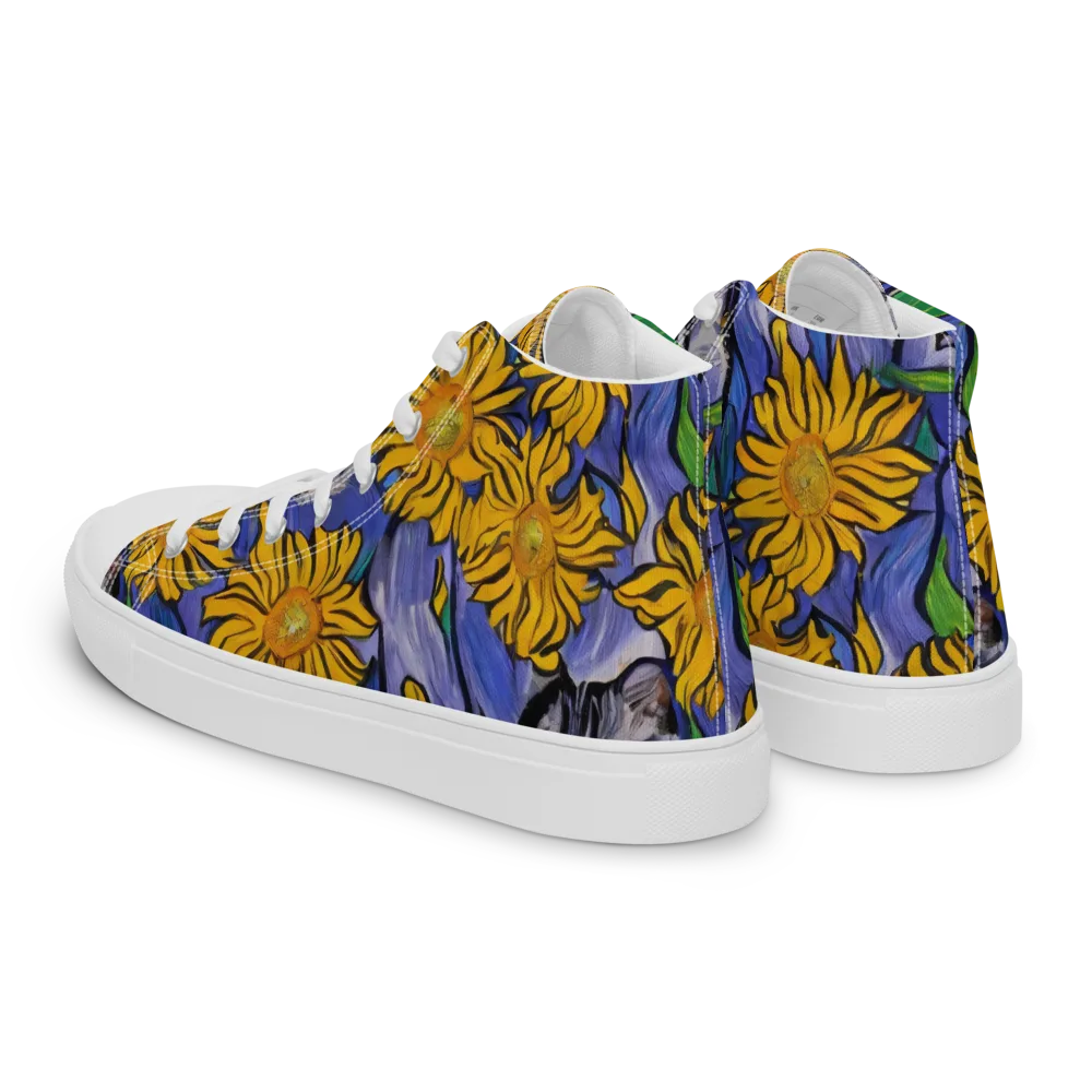 Feline Flora on Men's High Top Canvas Shoes — Left Back