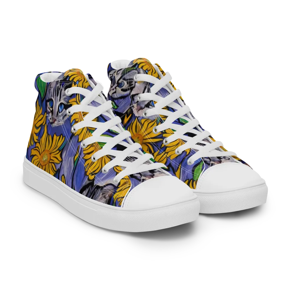 Feline Flora on Men's High Top Canvas Shoes — Right Front
