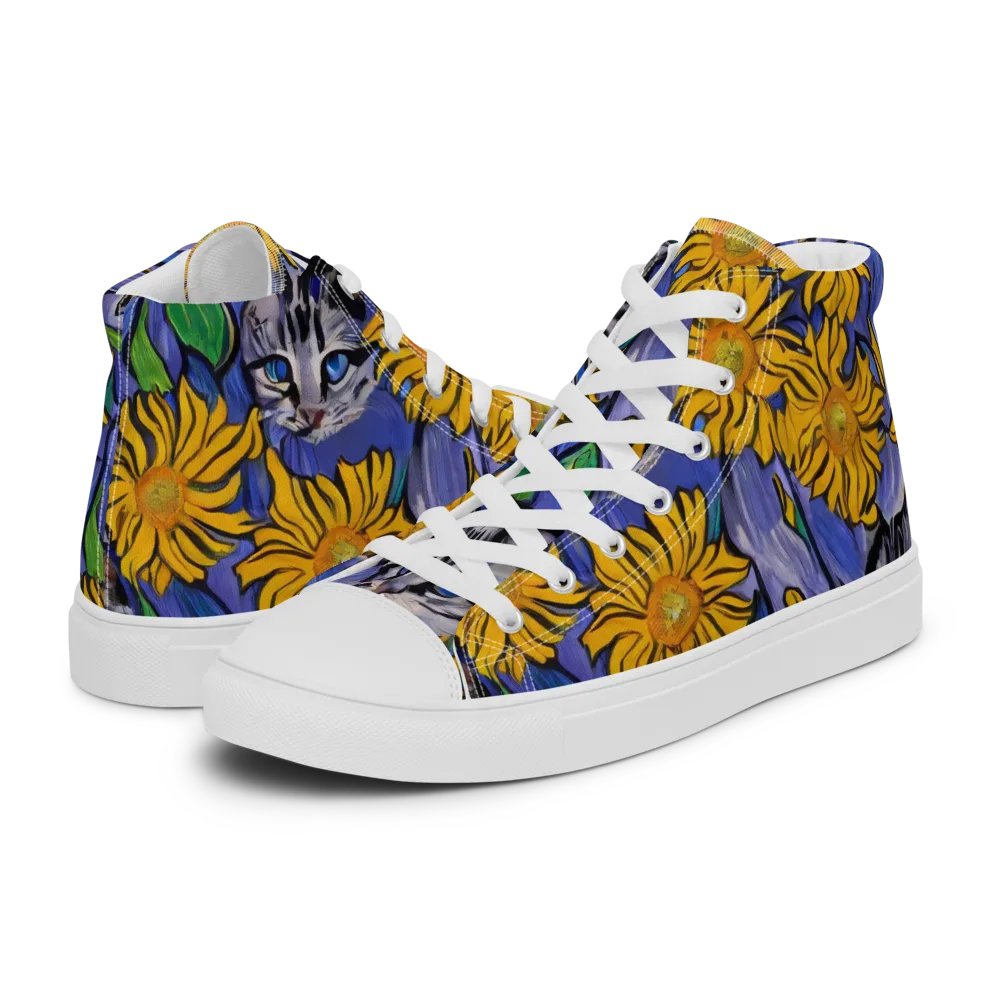 Feline Flora on Men's High Top Canvas Shoes — Left