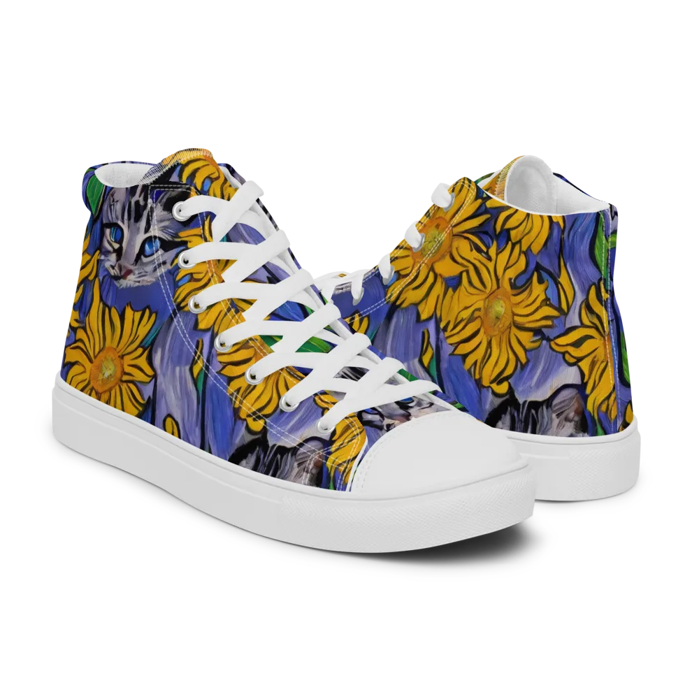 Feline Flora on Men's High Top Canvas Shoes — Right
